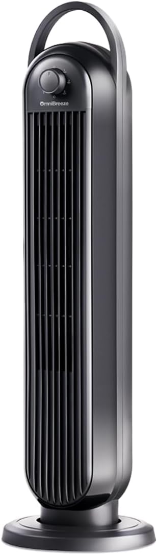 OmniBreeze Manual Electric Tower Fan, 28 inch 3 Speed with Oscillation, Mechanical Control, Standing Bladeless Floor Fans Cooling and Quite Indoor Living Room Bedroom use