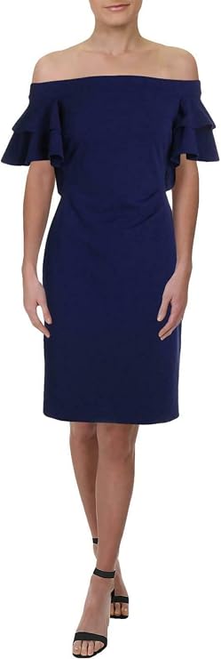 Ralph Lauren Womens Ruffled Off-Shoulder Dress, Blue, 8