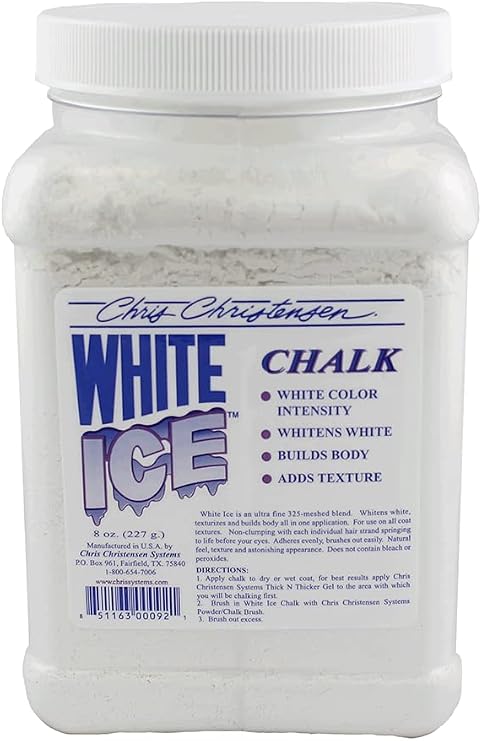 Chris Christensen White Ice Chalk, Dog Cosmetics, Groom Like a Professional, Natural Look, Easy to Apply and Blend, Does Not Contain Bleach or Peroxide, Made in The USA, 8 oz