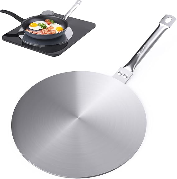 RAINBEAN 7.5Inch Heat Diffuser Simmer Ring Plate, Stainless Steel with Stainless Handle, Induction Adapter Plate for Gas Stove Glass Cooktop Converter, Flame Guard Induction Hob Pans