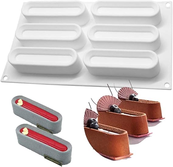 OCPO Kitchen Concave Strip Silicone Mousse Cake Mold, 6 Cavities
