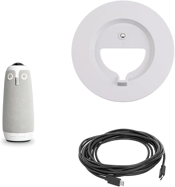 Owl Labs Meeting Owl 3 Bundle - 360° 1080p HD Conference Room Camera, AI Speaker-Tracking, 18-Foot Mic Pickup, Stand and USB C Male to USB C Male Cable