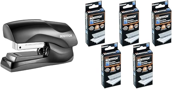 Bostitch Office Heavy Duty 40-Sheet Stapler and 5000 Premium Standard 1/4" Staples 5-Pack Bundle
