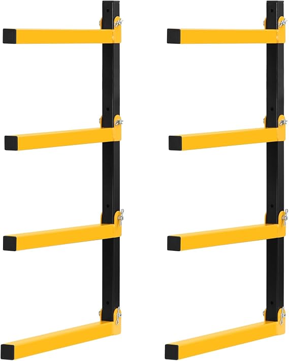 4-Level Collapsible Lumber Metal Storage Rack, Wall-Mounted Wood Organizer for Indoor and Outdoor Use, 2 Pack