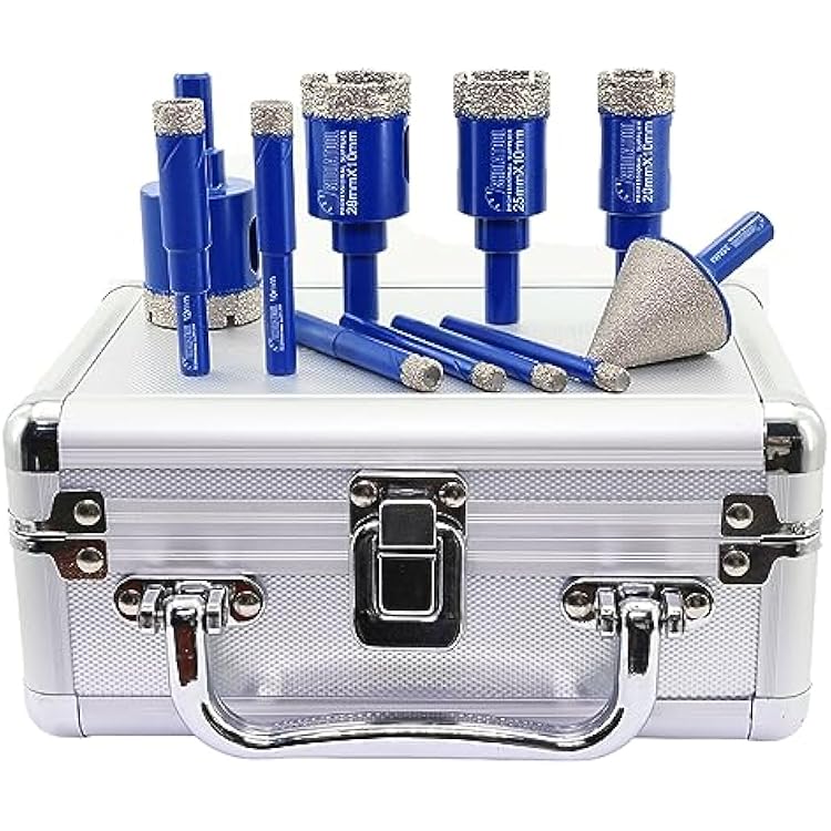 SHDIATOOL Diamond Drill Core Bits Set for Porcelain,Round Shank Hole Saw Cutter for Tile Marble Ceramic Granite 11pieces 6668101220252832mm1-38