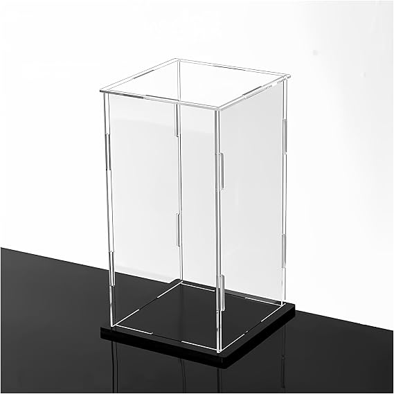 Decorative Acrylic Box with Black Base, Sturdy and Stackable Clear Cube Display Case, Multi-Purpose Boxes Square