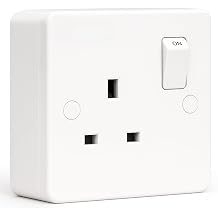 SHPELEC Premium Curved Edge White Electrical Sockets Range - Convenient and Versatile Power Solution (1G Socket + Back Box, 1 Pack)