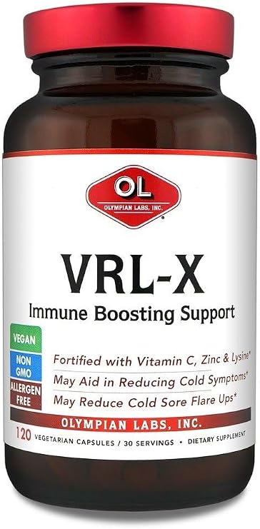 Olympian Labs VRL-X Advanced Immune Support, Vitamin C, Zinc & Lysine, May Aid in Cold Sore Relief, 120 Capsules