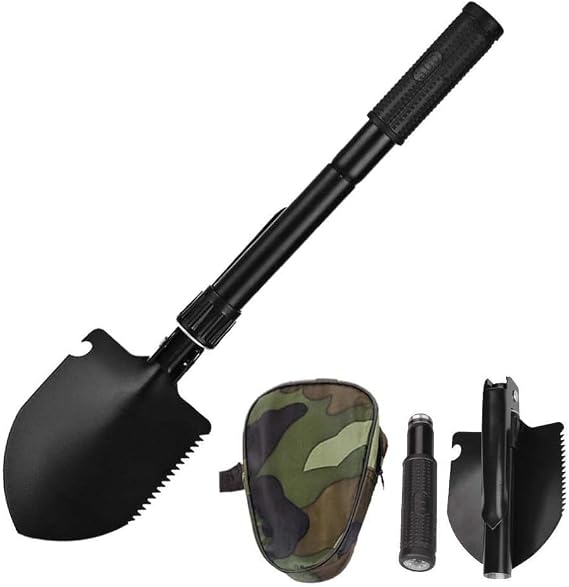 Folding Survival Shovel, Camping Shovel Multi-Tool Military Shovel Heavy Duty Alloy Steel Car Survival Tactical Shovel for Hiking Backpacking Gardening Outdoor,Black