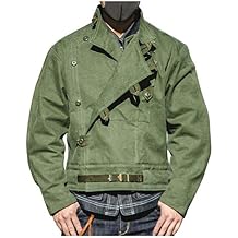 Mens Vintage Swedish Army Coat - Rider Motorcycle Green Cotton Jacket Lightweight