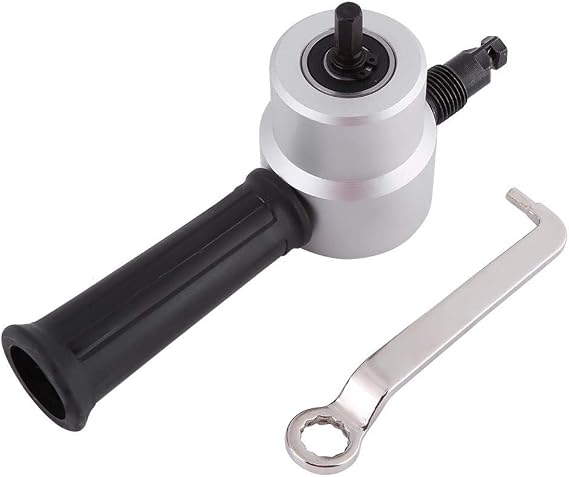 Double Head Metal Sheet Nibbler Cutter 360 Degree Adjustable Punch Nibbler Cutting Tools Kit Drill Attachment with Wrench for for Straight Curve & Circle Cutting