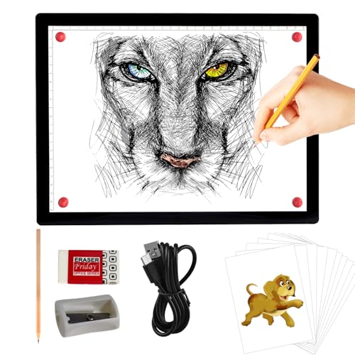 A4 Rechargeable Light Pad, KOBAIBAN Wireless Magnetic Tracing Light Box, 5 Levels Brightness LED Light Tablet Board, Cordless Battery Powered Light Drawing Table for 5D DIY Diamond Painting, Sketching
