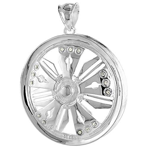 Assorted Sizes Sterling Silver Cubic Zirconia Iced Out Spinner Wheel Pendant for Men Hip Hop Bling Jewelry
