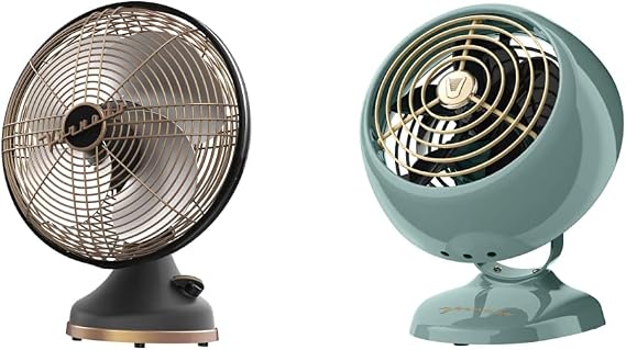 Vornado Silver Swan Alchemy Oscillating Vintage Fan, Gunmetal & VFAN Mini Classic Personal Vintage Air Circulator Fan, Green