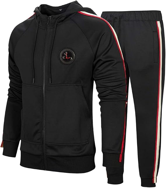 DUOFIER Men's Hooded Athletic Tracksuit Casual Full Zip Jogging Sweatsuits
