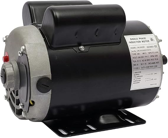 5 HP SPL 3450 RPM Air Compressor Electric Motor, 60 Hz Single Phase Electric Motor, 208V-230V 5/8"Shaft Diameter Rolled Steel Shell Electric Motor