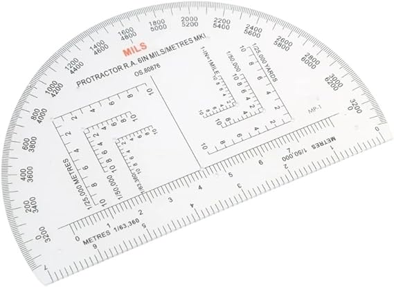 Protractor for Land Navigation, Geographic Coordinate Ruler UTM/MGRS Coordinate Scale, 6" RA Plastic Tool