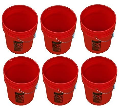 5 Gallon Buckets Six (6) Pack | Plastic | Red