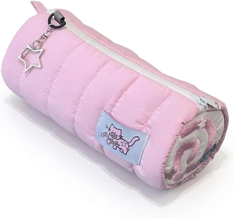 Fufu Narutomaki Y2K Rulo Pembe Kalemlik Pembe Kırtasiye Makyaj Düzenleyici Çanta Kalem Kutusu