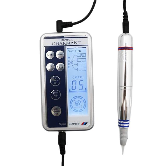 Electric Digital Semi-Permanent Eyebrow Lip Eyeliner Pen Makeup Tattoo Machine Kit with 6 Types Needle and LCD Display Blue