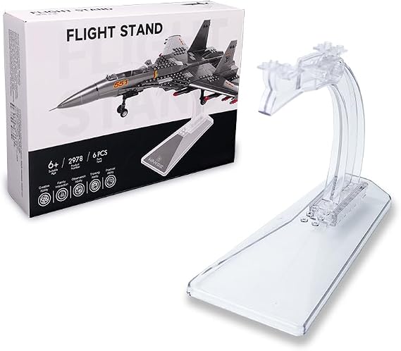 ArtorBricks Display Stand Air Force Series Fighter,for Plane Building Brick Toys etc. Angle Display, Plastic Transoarent Display Stand only.