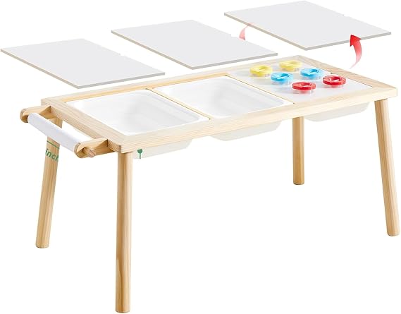 Asweets Sensory Table for Toddlers, Indoor Table with Storage Bins, Kids Play Activity for Boys Girls Gift, 29''L x 20''W x 21''H, (3 White Large Bins)