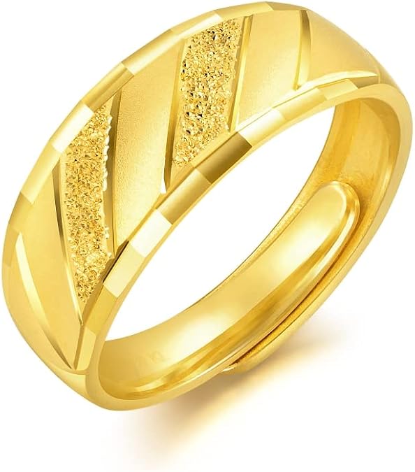 CHOW SANG SANG 999.9 24K Solid Gold Price-by-Weight Gold Modern Stripe Band Ring for Women 82813R | Size Adjustable