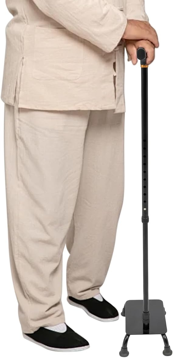 Stair Climbing Cane Half Step Lifts Aid Seniors Balance Walking Sticks Quad Base Seat Adjustable Helper to Walk Up and Down Stairs Assist Device