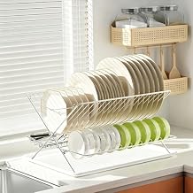 Over The Sink Dish Drying Rack, Collapsible 3 Tier Dish Racks for Kitchen Counter, Stainless Steel Large Capacity Space-Saving Sink Shelf Organizer with Utensil Holder and Drainboard (Upgraded)