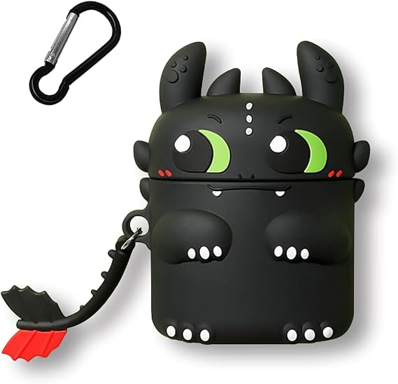 3D Cartoon Silicone Case for Airpods 1, Cute Night Demon Design, Kawaii Design, Waterproof, Shockproof for Airpod Charging Case Protective Case with Keyring (Black)