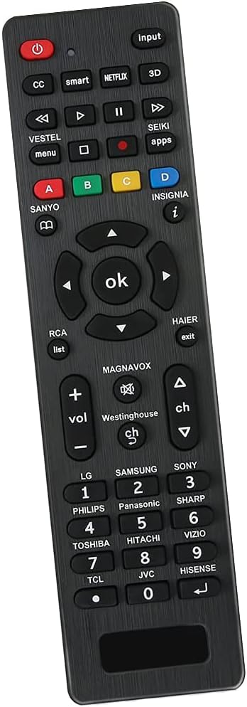 Universal TV Remote Control for LG, Samsung, Sony, Philips, Panasonic, Sharp, Toshiba, Hitachi, Vizio, TCL, JVC, Hisense, Vestel, Seiki, Sanyo, Insignia, Magnavox, RCA, Westinghouse Smart TVs