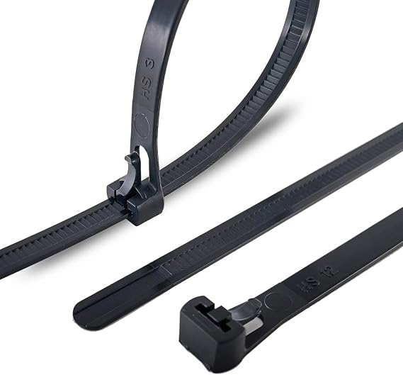 HS 6 Inch Releasable Cable Ties Adjustable Wire Tie Straps (100 Pack) 50 Pound Heavy Duty Wire Zipties Reusable Zip Ties Small for Pc,Cord,Black