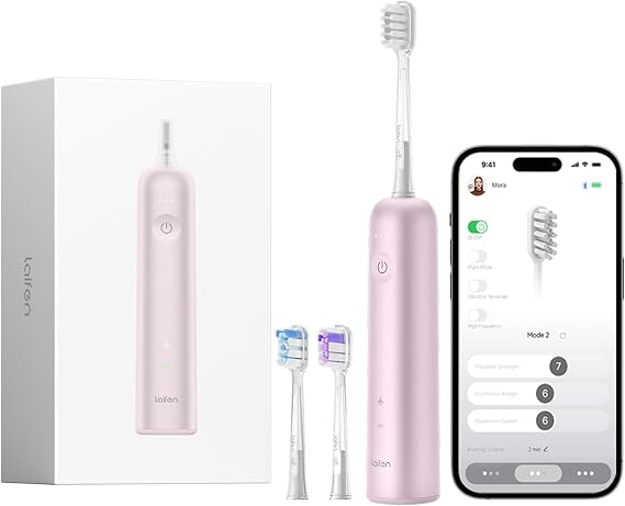 Laifen Wave Electric Toothbrush, Oscillation & Vibration, IPX7 Waterproof Magnetic Rechargeable Travel Sonic Electric Toothbrush for Adults with 3 Brush Heads (Pink Aluminum Alloy)
