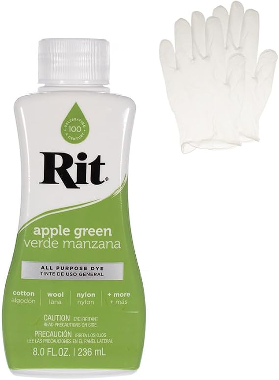 Rit Dye Liquid Fabric Dye for Crafting, Clothing, and Decor 8 oz. Bottle Apple Green (Gloves Included)