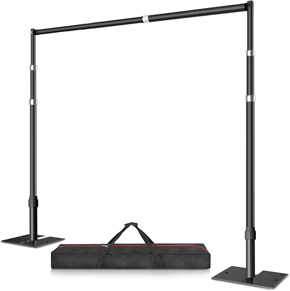 10x10 Pipe and Drape Stand Kit, Heavy Duty Backdrop Stand Adjustable, Sturdy Metal Back Drop Decoration Frame with Flat Base for Parties, Flower Wall, Wedding, Event,Trade Shows, Photo Shoot- Black
