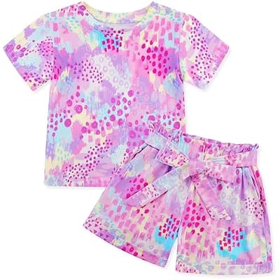 Girls Clothes Two Piece Tie Dye Summer Vacation Outfits Clothing Shirt and Shorts Matching Sets for Girls 4-13 Years