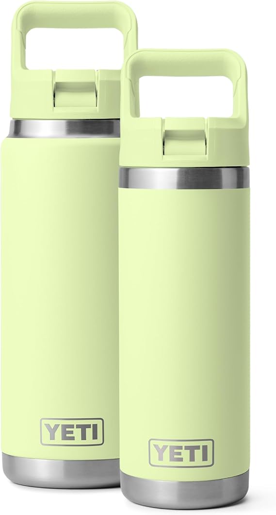 YETI Rambler 18 and 26 oz Bottle, Vacuum Insulated, Stainless Steel with Color Matching Straw Cap, Grasshopper