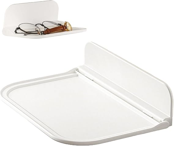1 Pack 7 Inch Foldable Wall Shelf, No Drill Self-Adhesive Plastic Floating Storage Holder for Bathroom, Kitchen, Bedroom & Office, White