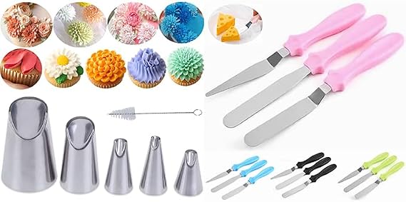 3+6 Cake Cream Spatulas&6 pcs Flower Piping Tips Rose Petal Pastry Tips