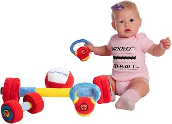 WOD Toys Baby Fitness Plush Set with Rattles & Sensory Sounds - Safe, Durable Fitness Toys for Newborns, Infants and Babies 0+