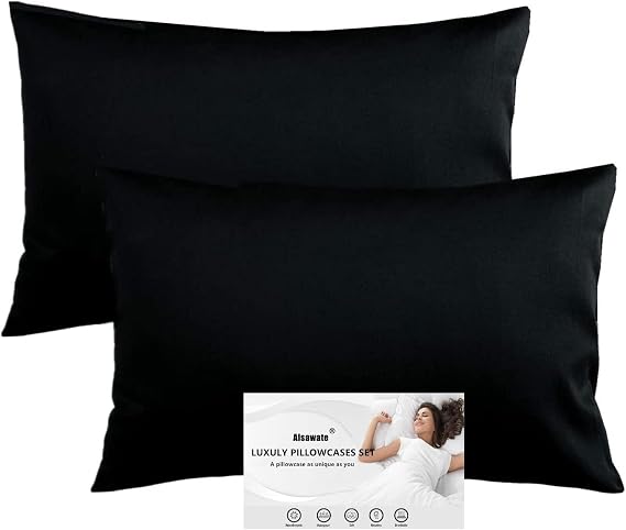 Black Pillow Cases Standard Queen Size Set of 2,Cotton Bedding Pillowcase