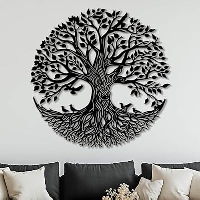 Flewfar Tree of Life Metal Wall Art, Metal Tree of Life Wall Decor, Family Tree Wall Art for Living Room, Indoor Outdoor Decoration, Large Tree of Life Metal Wall Art Black, 19 x 19  47 x 47cm