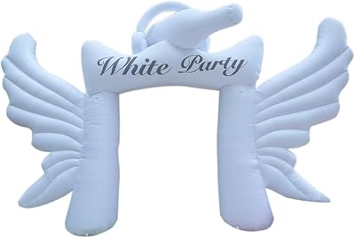 White Party Inflatable Angel Wings Arch with Champagne Bottle Inflatable Archway LED Lights for Music, Beach Party, Night Club Decoration