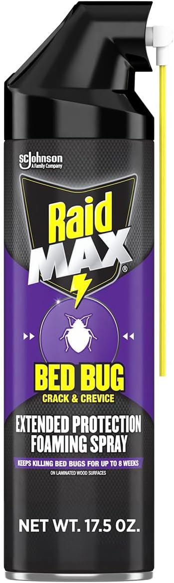 Raid Max Bed Bug Crack & Crevice Extended Protection Foaming Spray, Kills Bed Bugs for up to 8 Weeks on Laminated Woods and Surfaces, 17.5 oz