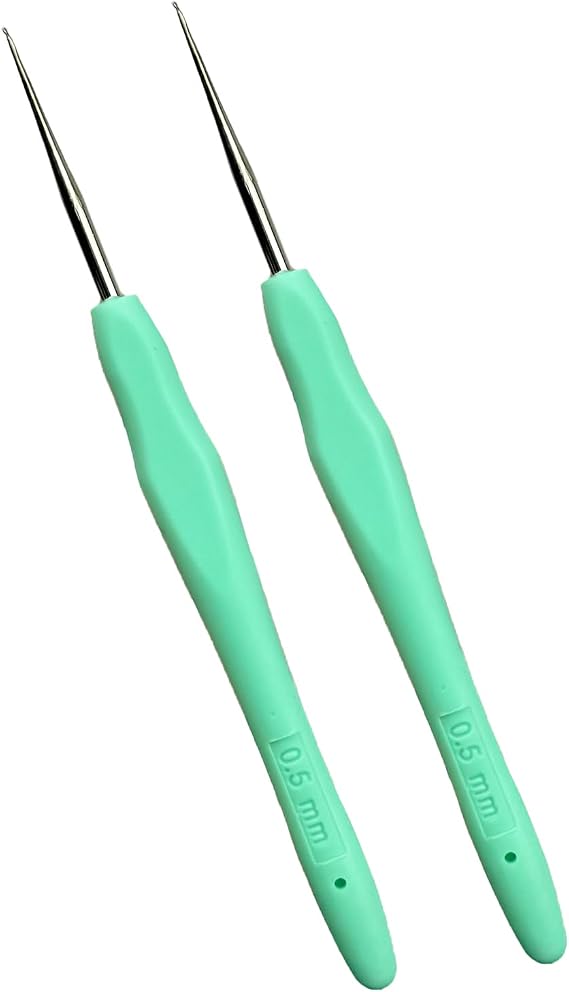 Mdoker 2PCS Small Size Crochet Hook Ergonomic Handle Crochet Hook Needles for Arthritic Hands,Thread Crochet Steel Lace Hooks Size 0.5mm