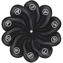 Golf Irons Club Head Covers, Golf 10pcs Set Thick PU Leather Waterproof Head Covers with Number Tag 3-9/A/P/S Fit Most Irons Club