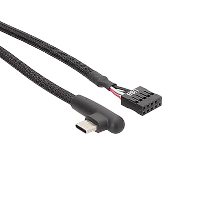 USB Type-C to 9-Pin Motherboard Header Adapter Cable, 90-Degree Angle, 24AWG Braided Extension, 2 Feet