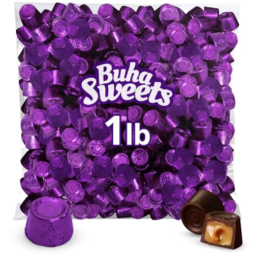 Dark Chocolate Filled Salted Caramel 1lb Pack of Candy Individually Wrapped, Premium Purple Candy for All Occasions.