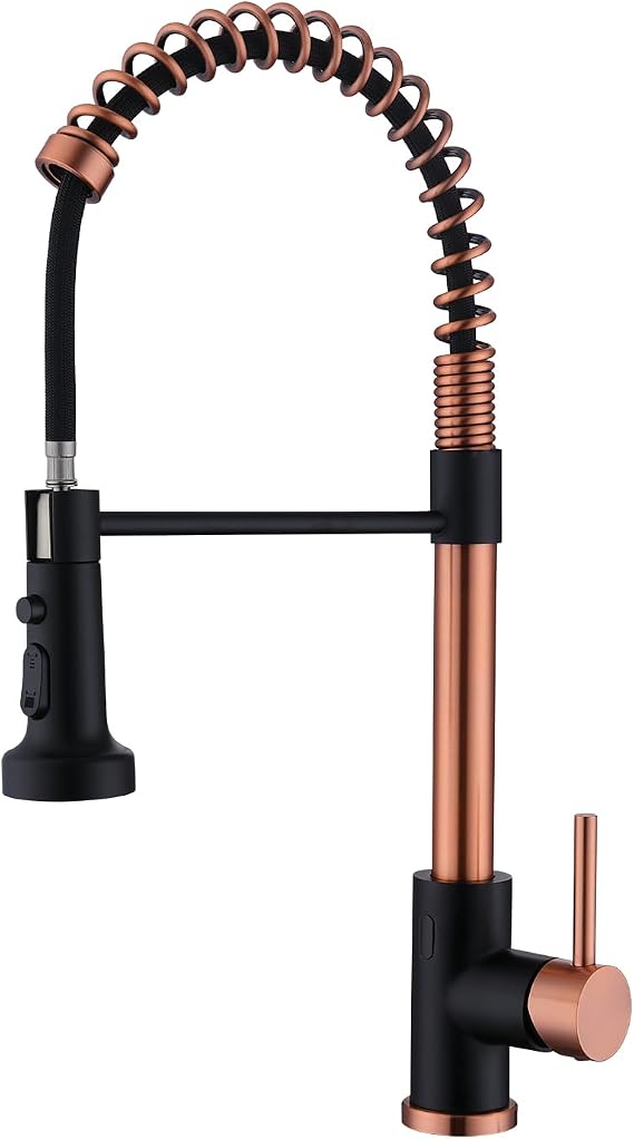Avola Copper Pull Out Kitchen Faucet, Hands Free Touchless Kitchen Sink Faucet, Rose Gold Motion Sensor Activated Smart 304 Stainless Steel, Copper and Matte Black