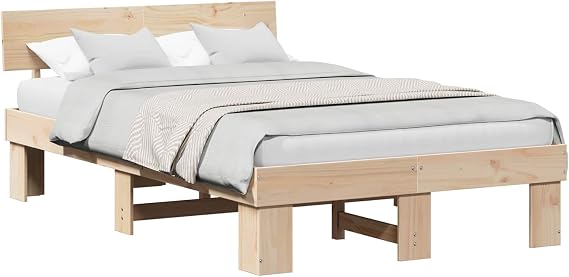 vidaXL Bed Frame with Headboard Natural 120 x 200 cm Solid Pine Wood